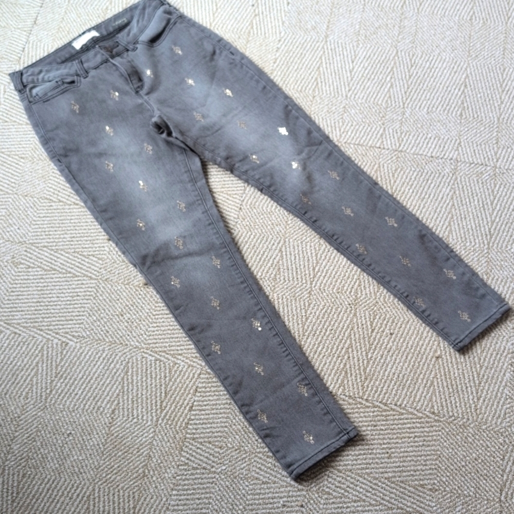 Sundance Dark Gray Gold Sequin Primrose Skinny Denim Stretch Midrise Jeans Sz 27 - Picture 2 of 9